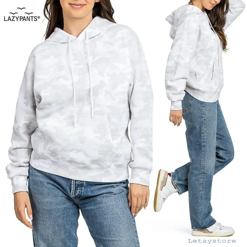 NWT Lazypants Camo Print Fleece Lined Oversized Boyfriend Fit Sweatshirt Hoodie